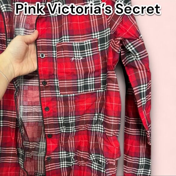PINK Victoria’s Secret red button up flannel, PJ shirt, super soft, long sleeve - Picture 2 of 6